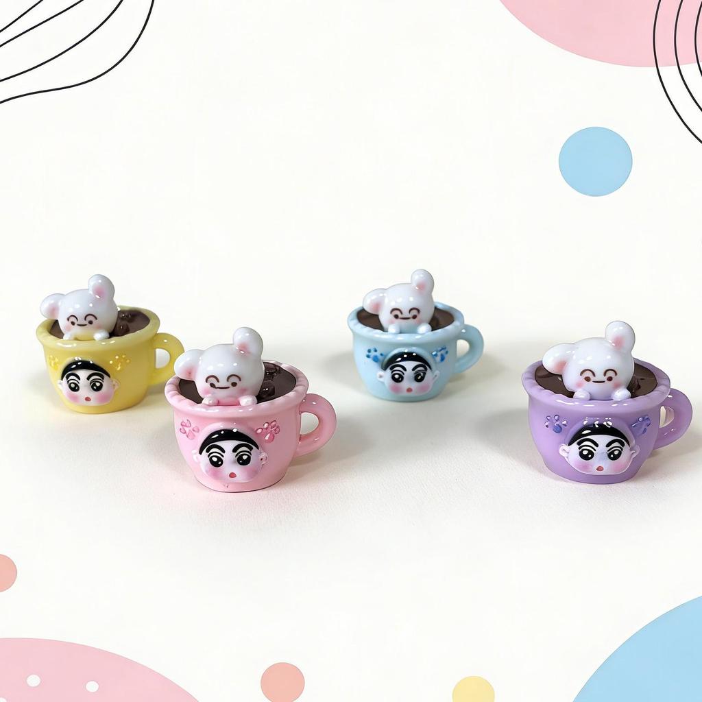 Shin-chan Cute Pet Tea Cup Ornament: Cartoon Cat & Dog Resin Figurines