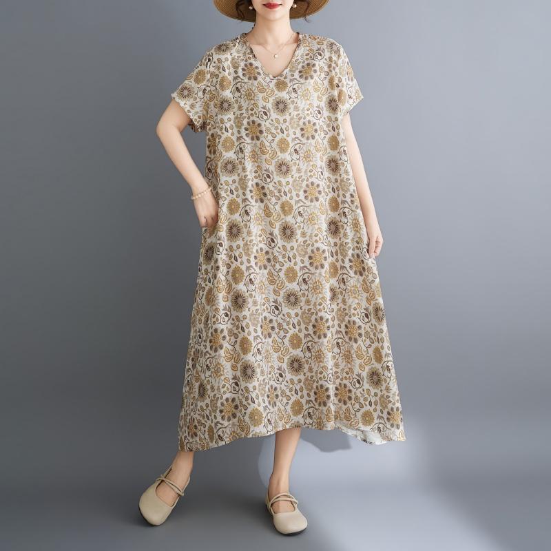 DIMANAF New 2026 Women Sundress Plus Size Summer Beach Long Dress Loose Casual Maxi Lady Floral Print Dress