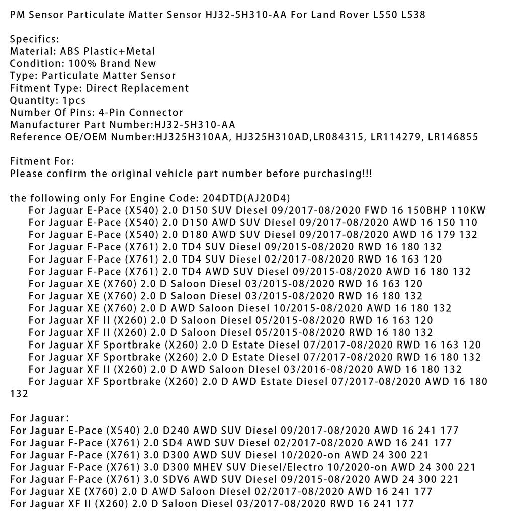 PM Sensor Particulate Matter Sensor HJ32-5H310-AA For Land Rover L550 L538