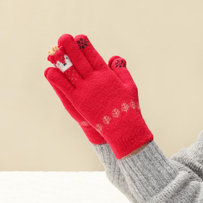 Жіночі Зимові Теплі Червоні Вовняні Рукавички з Лисицею - Сенсорні та Захищені від Холоду