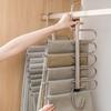 Stainless Steel Folding Pants Hanger – Multi-Layer Magic Clips & Retractable Space-Saving Organizer