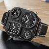 Top-tier Luxury Men's Watch,  square Dial, Compass, Thermometer Design, Dual-time Quartz Vintage Sports Leather Watch