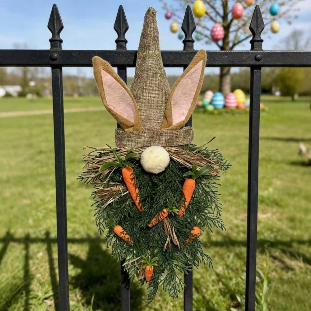 Rustic Style Easter Gnome Pendant Plastic With Carrot Rabbit Ears Door Hanger Handmade Easter Bunny Wreath Wedding Decor
