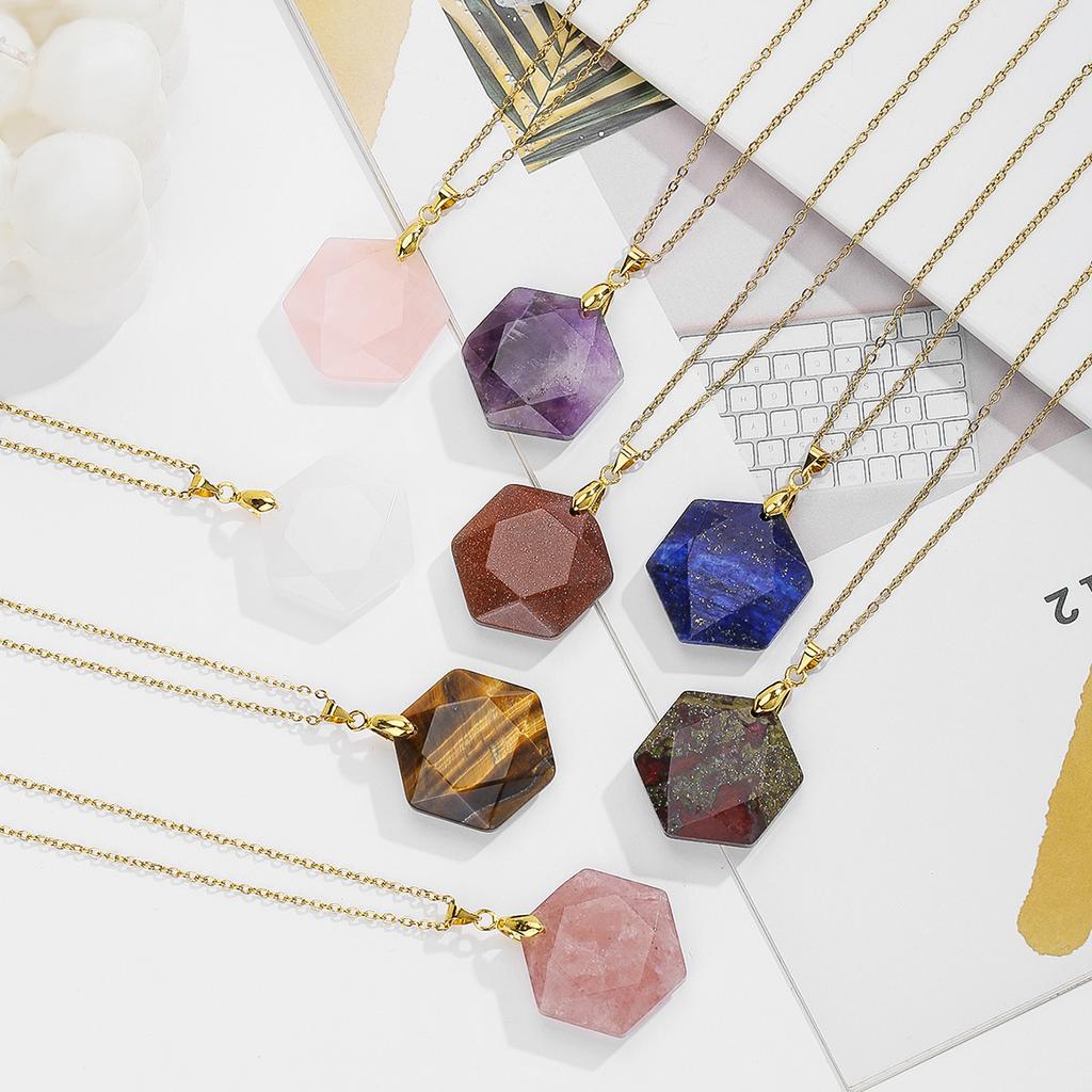 Natural crystal pendant, amethyst hexagram, David's star, necklace, Bohemian jewelry