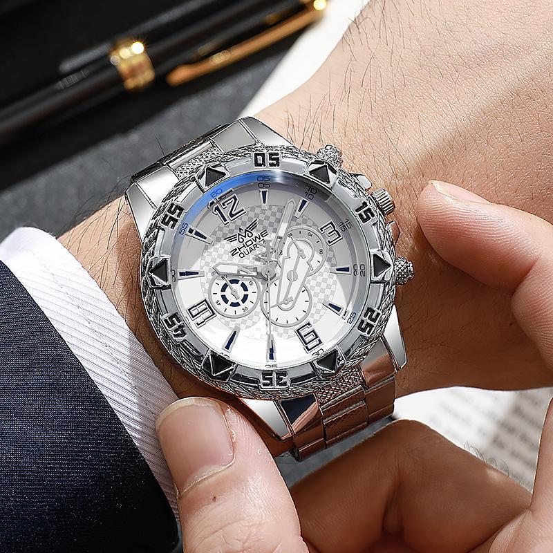 Men's Casual Fashion Alloy Watch with Large Dial and Blue Light Quartz