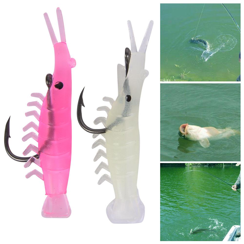 T0055 60PCS Soft Plastic Lures Shrimp Bait Set Kit with Hook Connector Fishing Tackle Tools Accessory7# Hook