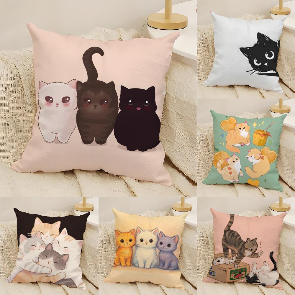 Cute Cartoon Plush Cat 2 Pillow Case Linen Cushion Covers For Decorative Sofa Home Pillows Case Car Chair Pillows Cases