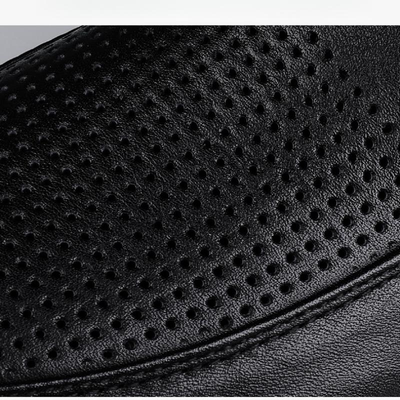 Men's Leather Casual Shoes Breathable Hollow Slip on Lazy Driving Shoes Office Fashion Shoes