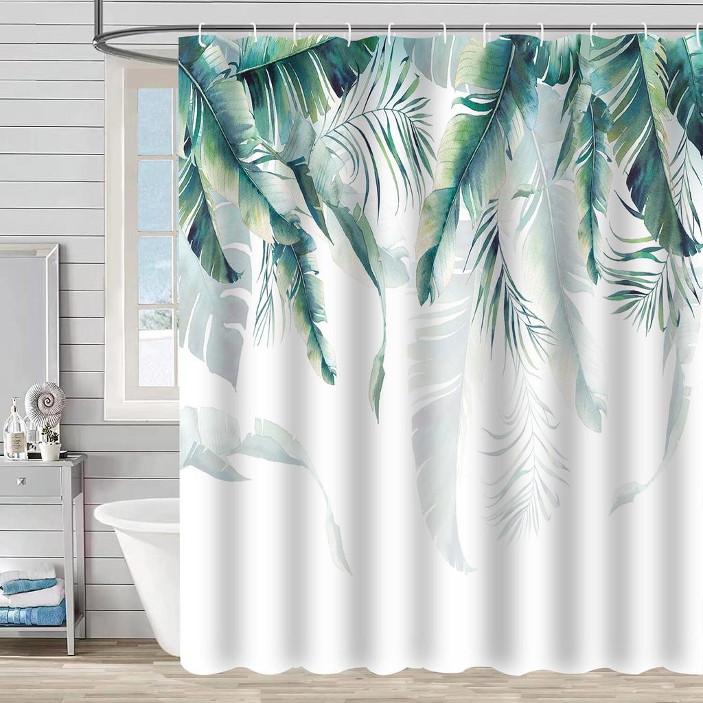 Shower Curtain Waterproof And Mildew-Proof 3D Digital Printing Plant Printing Shower Bath Bathroom Partition Curtain Free Punching