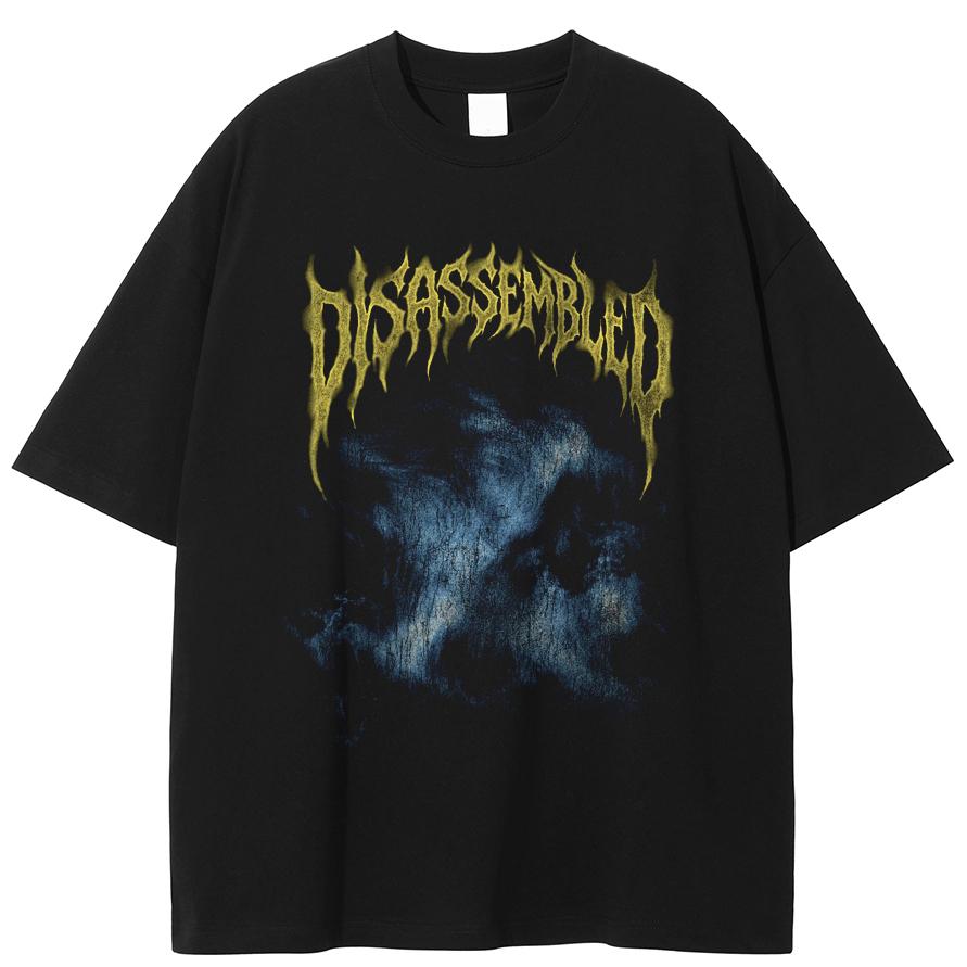 Streetwear Dark Metal Band T-Shirt Disassembled Vintage Distressed Print Short Sleeve M