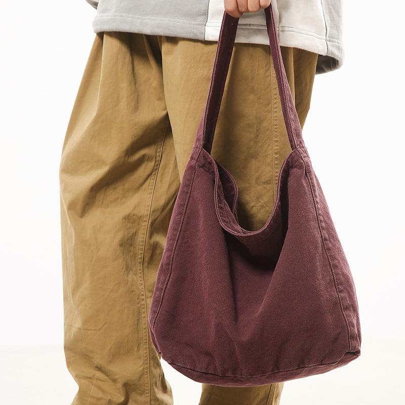 Washed Canvas Bag Lazy Wind Drooping Tote Bag Women's Literary Class Bag Mailman Bag Casual Shoulder Bag Men's