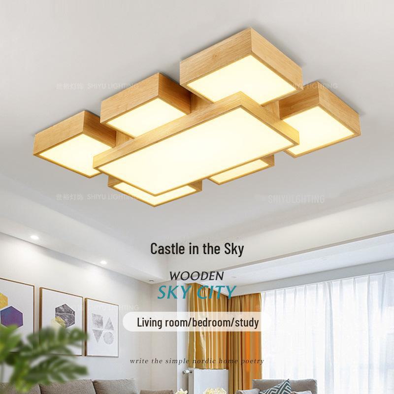 Скандинавская светодиодная потолочная лампа из массива дерева в японском стиле для гостиной или спальни Medium 67*67*14cm 52W