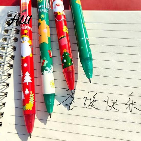 Christmas Season Gift Pen 6Pcs Gel Pens Various Festive Patterns Push-Type Joyful Writing Tool Stationery Supplies Party Favors Tree Design