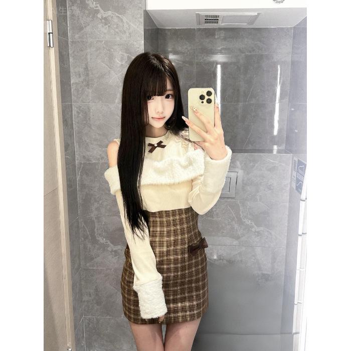 Sweet Style Off-the-Shoulder Knit Patchwork Bodycon Mini Dress Medium