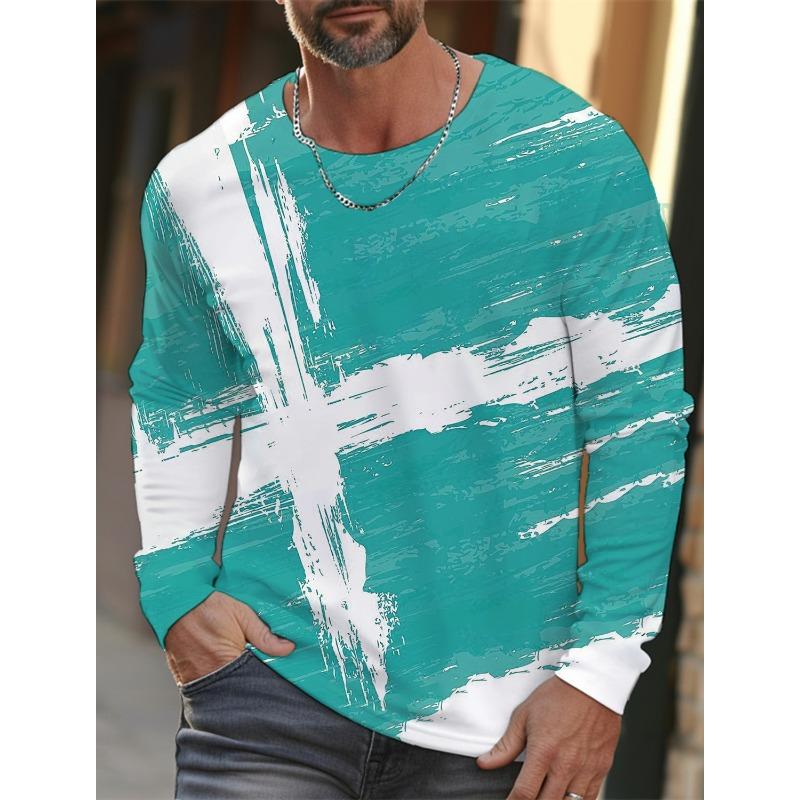 Men's Long-sleeved T-shirt 3D Printed Cross Color Printing Men's Long-sleeved T-shirt Autumn Tops HD Pattern Printed T-shirt