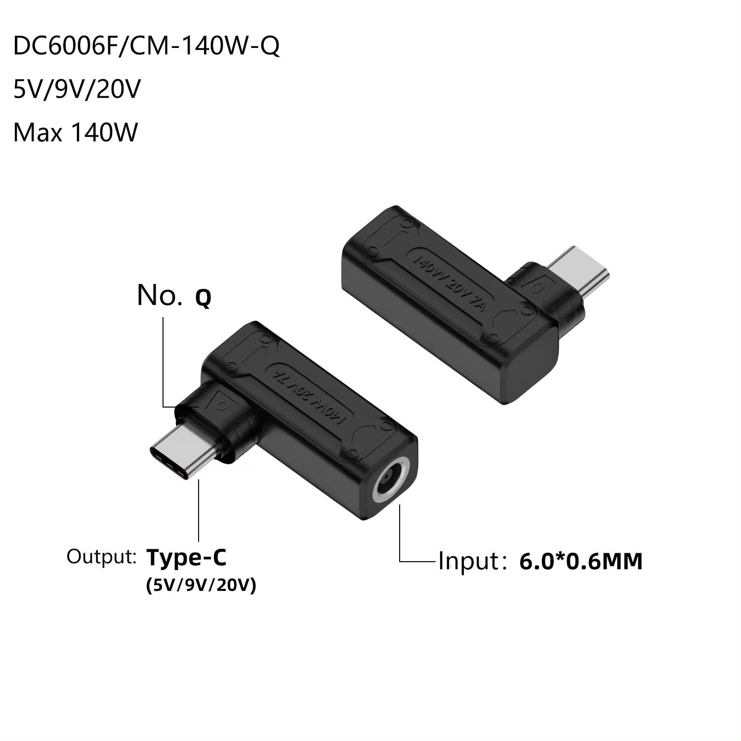 

6x0.6mm DC Female to Type-C Male 140W Power Adapter Charging Converter As Shown A