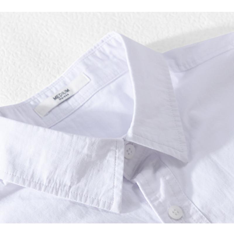 Summer Men's Casual Shirt Daily Pure Cotton Short Sleeve Shirt Lapel Collar Solid Color Double Pockets Shirt Youth Simple Style Men Clothing