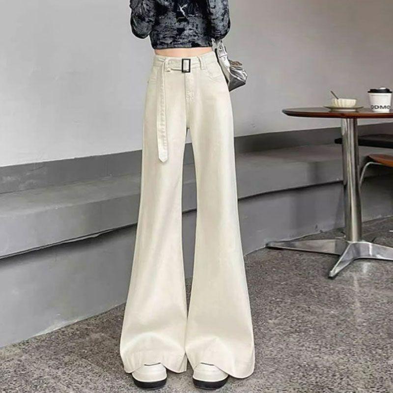 Big Size Belt Flare Jeans Women's Spring and Autumn Loose Not Sticking To The Leg Straight Wide Leg Trousers Jeans for Women Long Denim Pants