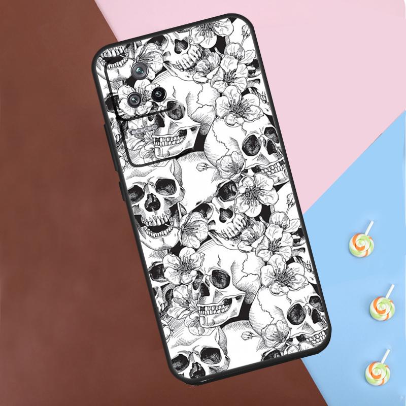 Gothic Floral Skull Case For Xiaomi 13T 14 Pro 11T 12T 12 13 Lite POCO X6 X3 X4 X5 Pro F3 F5 M5s M6 Pro Cover