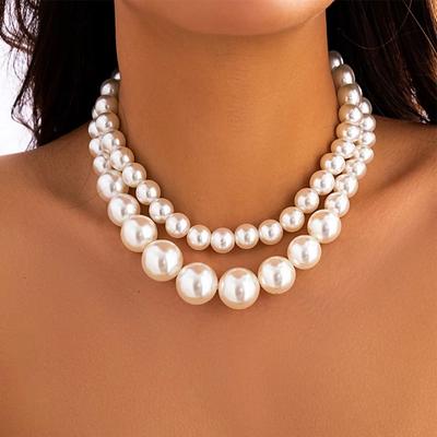 Double Layered Beaded Imitation Pearl Necklace Exaggerated Clavicle Chain  Jewelry Neck Accessories