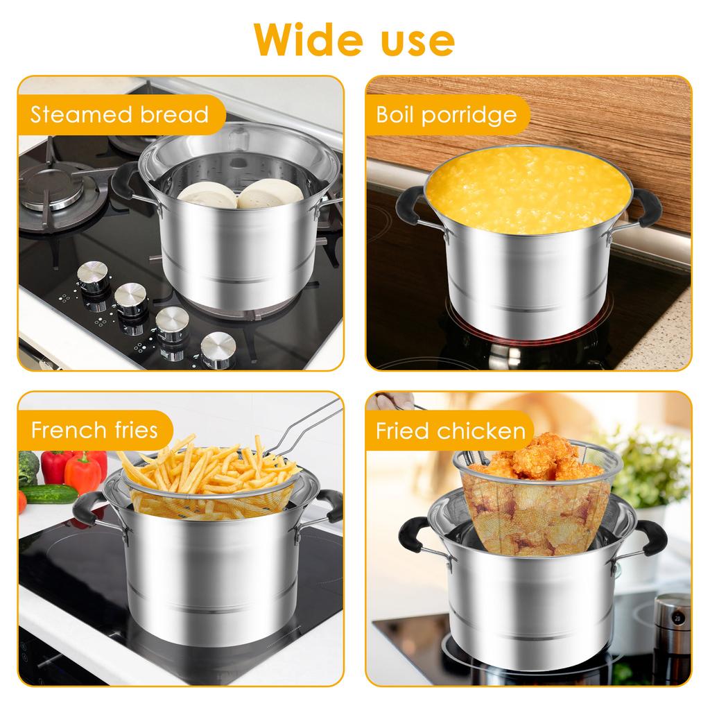Deep Fryer Pot Stainless Steel Fry Pot with Strainer Basket Portable Deep Fryer Multifunctional Deep Frying Pot Tempura Kleine