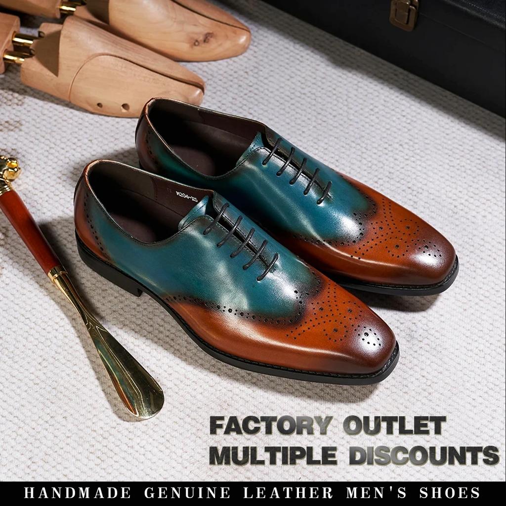 Fashion Handmade Men's Brogue Oxford Shoes Genuine Leather Lace-Up Wedding Party Dress Shoes Classic Wingtip Office Formal Footwear