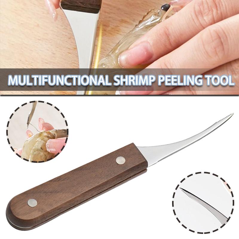 

PDTO Очиститель для креветок из нержавеющей стали Deveiner Очиститель для креветок с деревянной ручкой