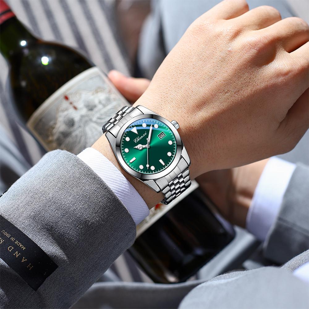 CHENXI New Men's Watch Fashion Trendy Quartz Wristwatches Simple Silver Steel Strap Luminous Waterproof Date Display Man Watches