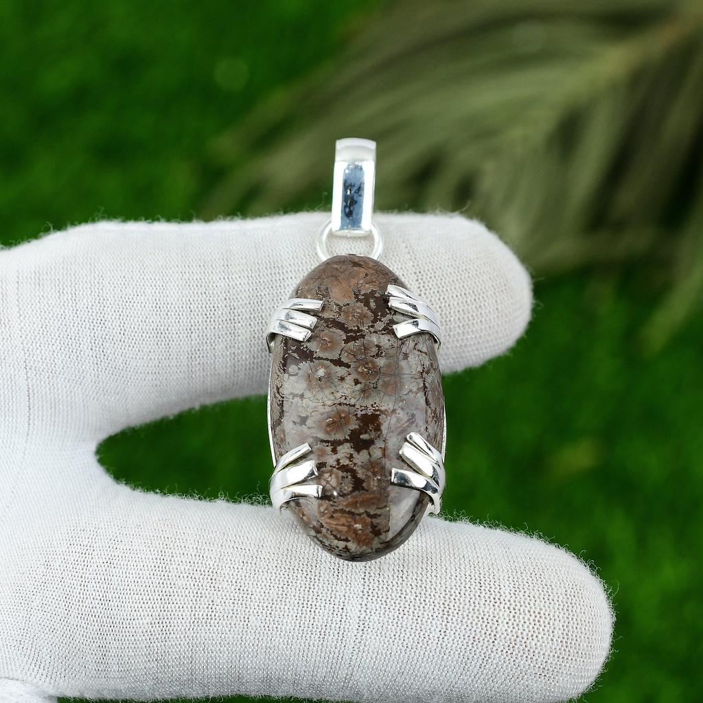 Natural Butterfly Jasper Gemstone Jewelry 925 Sterling Silver Pendant For Girls
