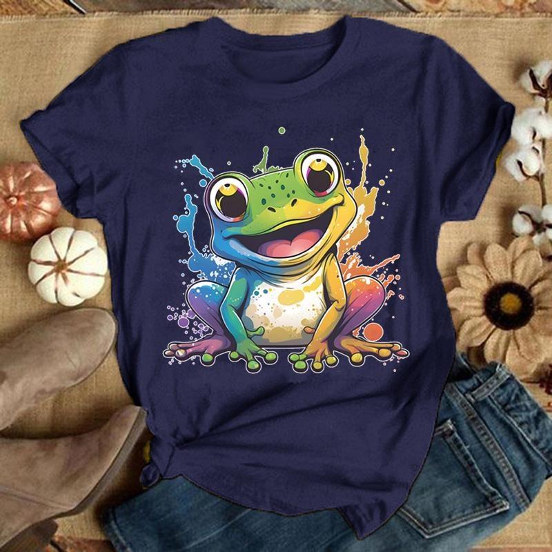 Frog Printing T-Shirt Women Men Tees Round Neck T-Shirt  women clothing  aesthetic clothes