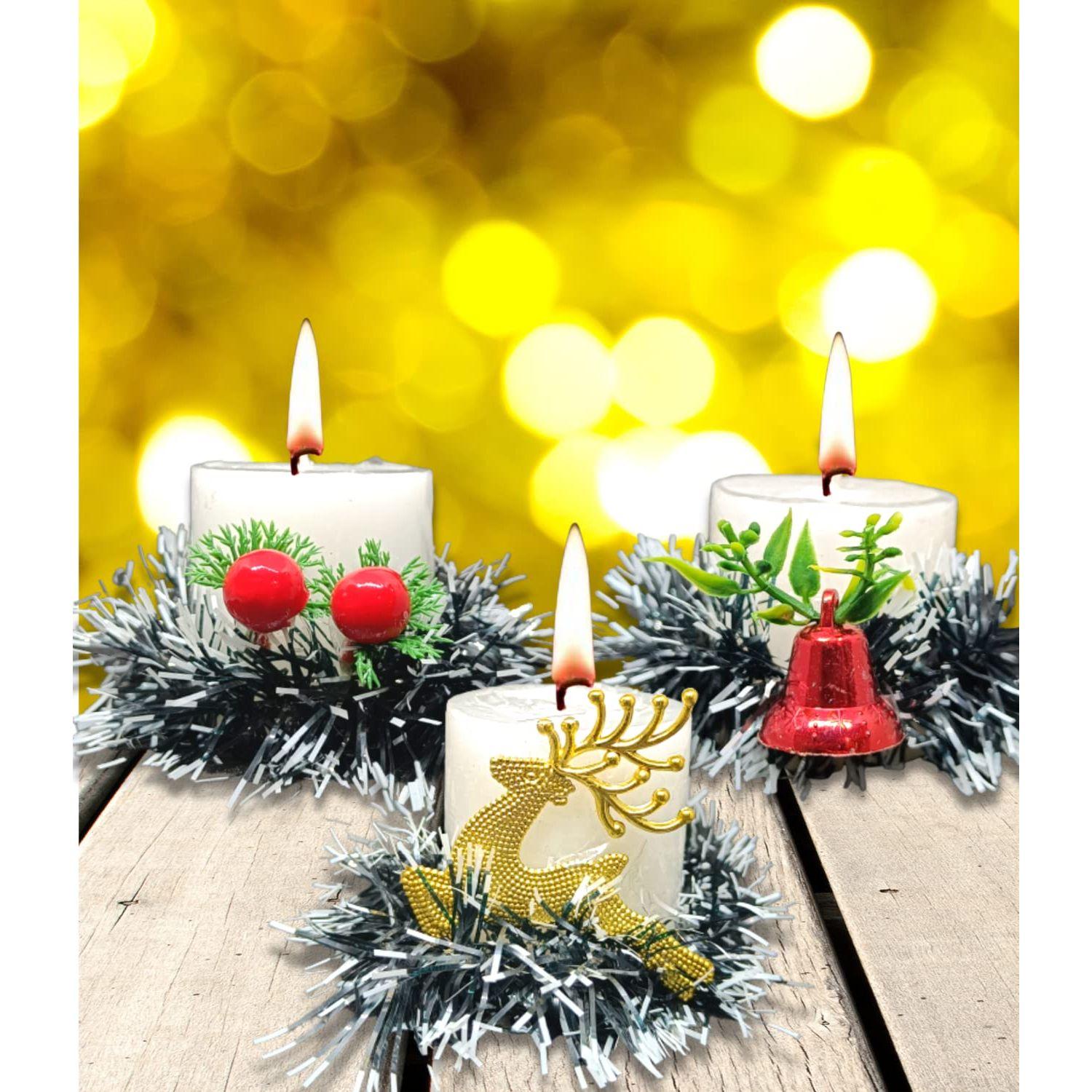 

Decorative Candles White Wax Pillar Round Merry Christmas Candles with Decoration Items for Xmas Santa Candles
