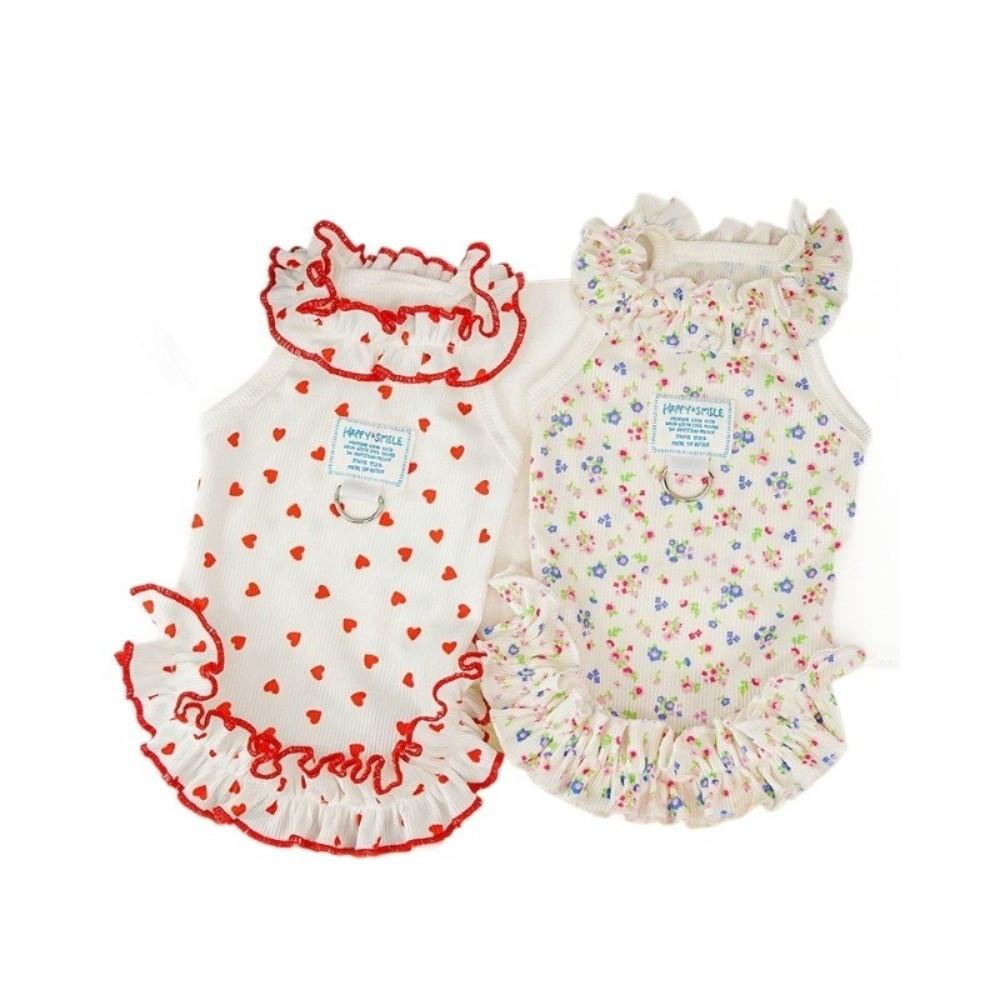 Summer Cooling Pet Cooling Dress Thin Material Simple Design Pet Skirt Love Heart Print Tank Top Style Dog Clothes Summer Season