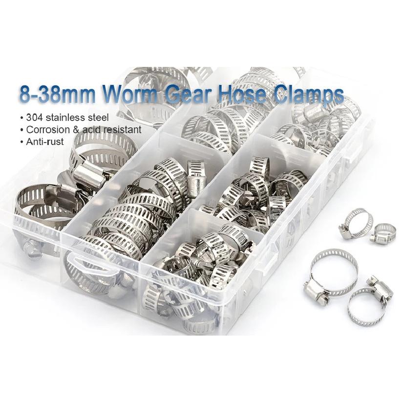 64pcs Hose Clamp Assortment Kit Adjustable 8-38Mm Worm Gear Hose Clip Set Fuel Hose Clamp For Cars, Trucks  Suvs, Water Pipe