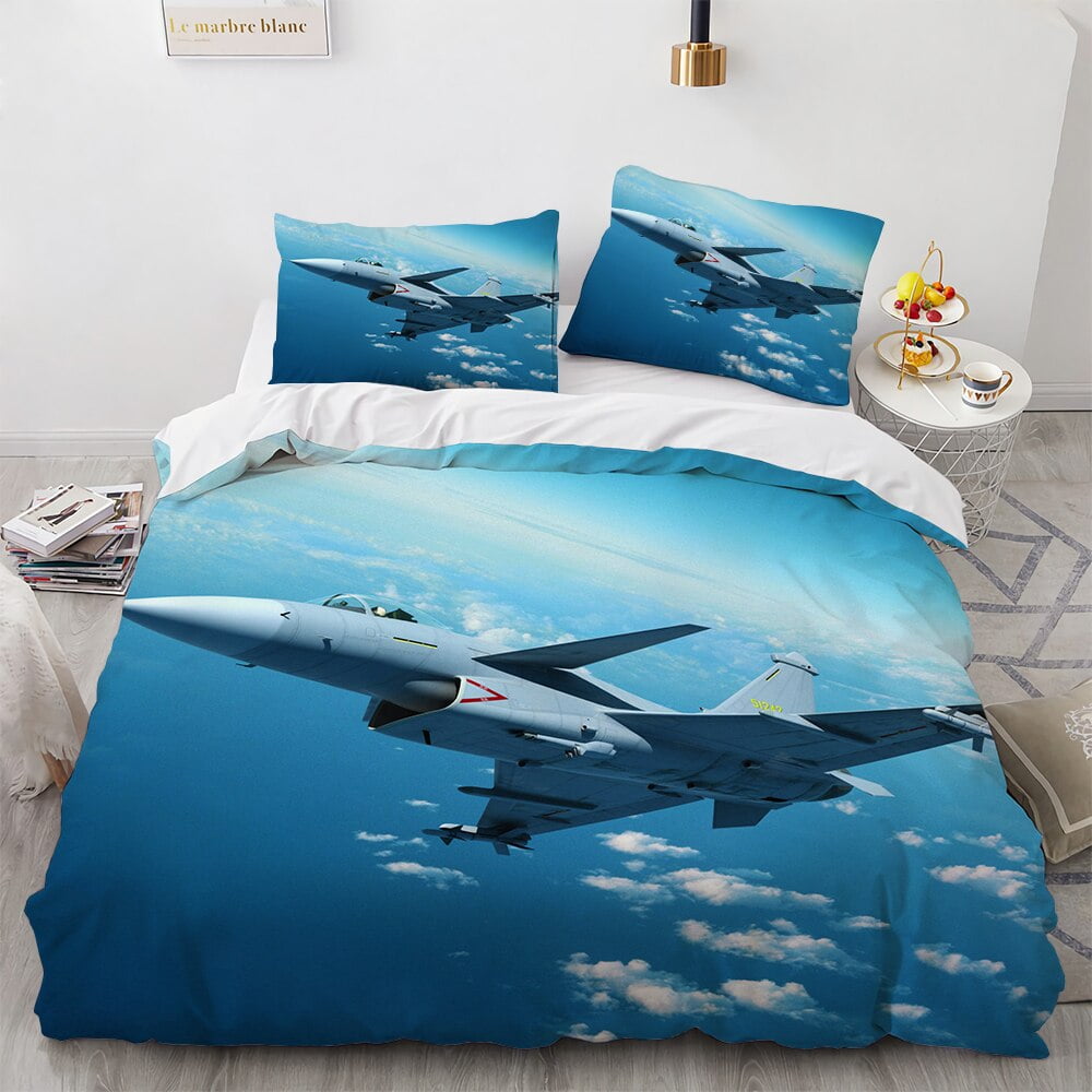 Fighter Plane Duvet Cover Military Aircraft Theme For Children Boys Men Gifts Sunset Airplane Airstrip Bedroom Decoration Warm