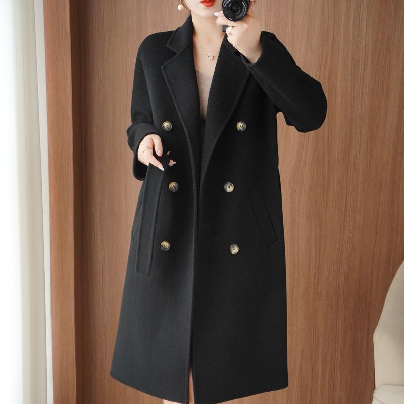 Double-Sided Wool Lapel Coat: Women's Slimming Double-Breasted Mid-Length for Autumn/Winter