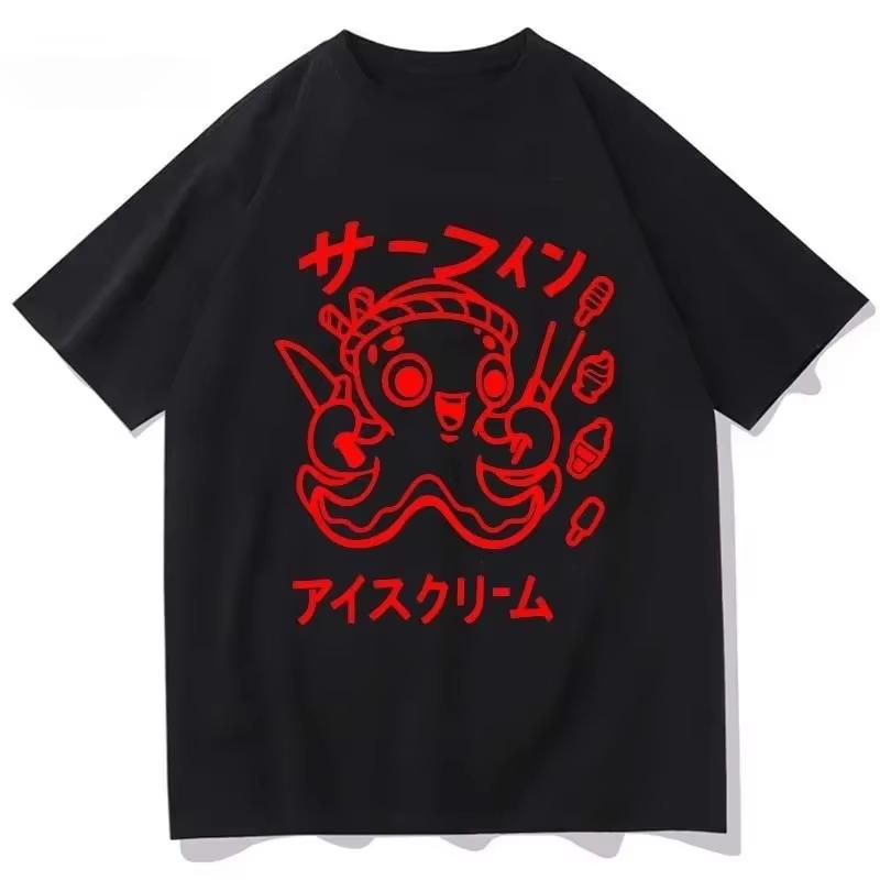 Japanese Octopus Graphic Print T Shirt Funny Y2k Vintage Tshirt for Women Soft Short Sleeve Unisex Casual Tops Women Clothing