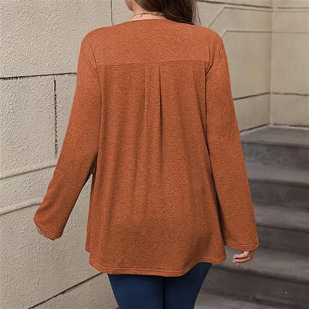 Women's Fashion Solid Casual V-Neck Long Sleeve Top