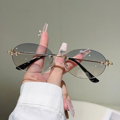 Randlose ovale Sonnenbrille Damen Neu in Mode Vintage Dekor Schattierungen Trendige Marke Designer Farbverlauf Lässige Sonnenbrille