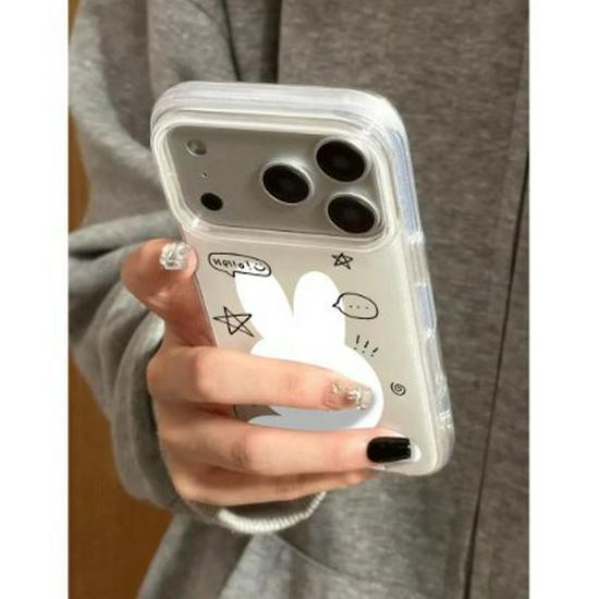 Cute Korean Style Double Layer White Rabbit Phone Case for Apple 17 Pro Max and 16/14