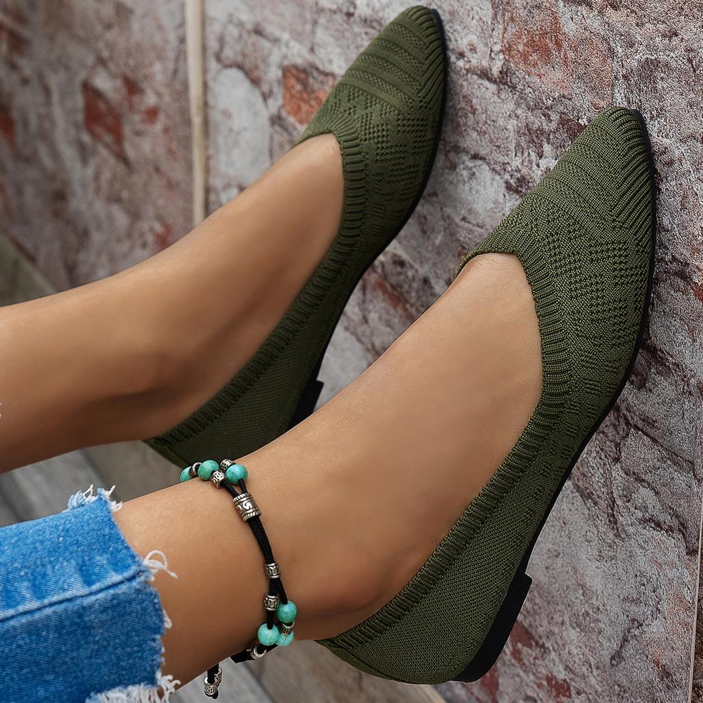 Fashion New Women Flats Pointed Toe Shoes Office Boat Solid Color Knitted Slip on Loafers Casual Ballet Sneakers Women Zapatos De Mujer