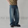 Mens Relaxed Straight Fit Denim Jeans Vintage Washed Cotton Blend Mid-Rise Casual Trousers Fall
