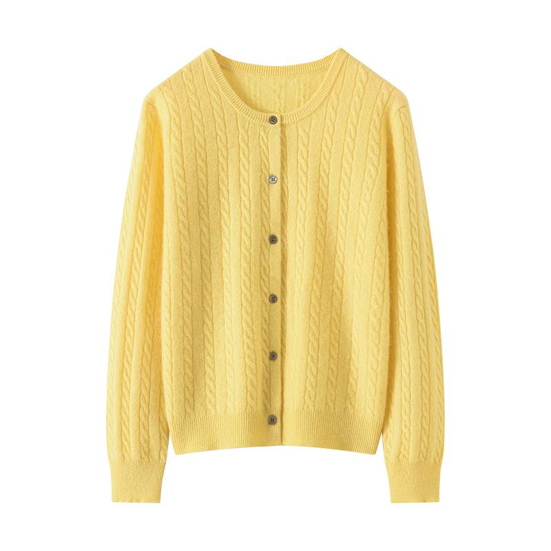 Lekasha Cashmere 12-Gauge Cable Knit Round Neck Cardigan Sweater Coat