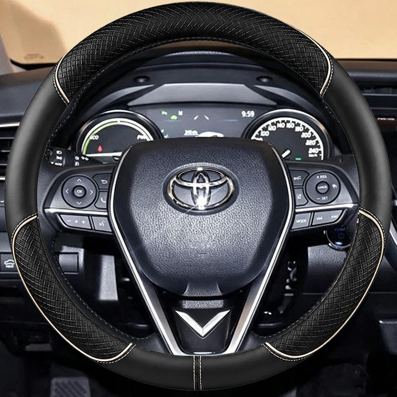 Coprivolante per Auto Antiscivolo in Pelle Scamosciata Nappa Nera Cucito a Mano per Toyota Camry - Accessori Interni Auto