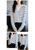Women's 48s Fine Wool V-Neck Loose Fit Polo Shirt - Black & White Striped Knitwear