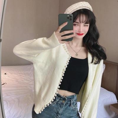 Gestrickter kurzer Damen-Cardigan mit weitem Schnitt, Frühling und Herbst, neuer Stil, temperamentvoll, vielseitig, schlankmachend, langärmelig, Jacke, Oberteil