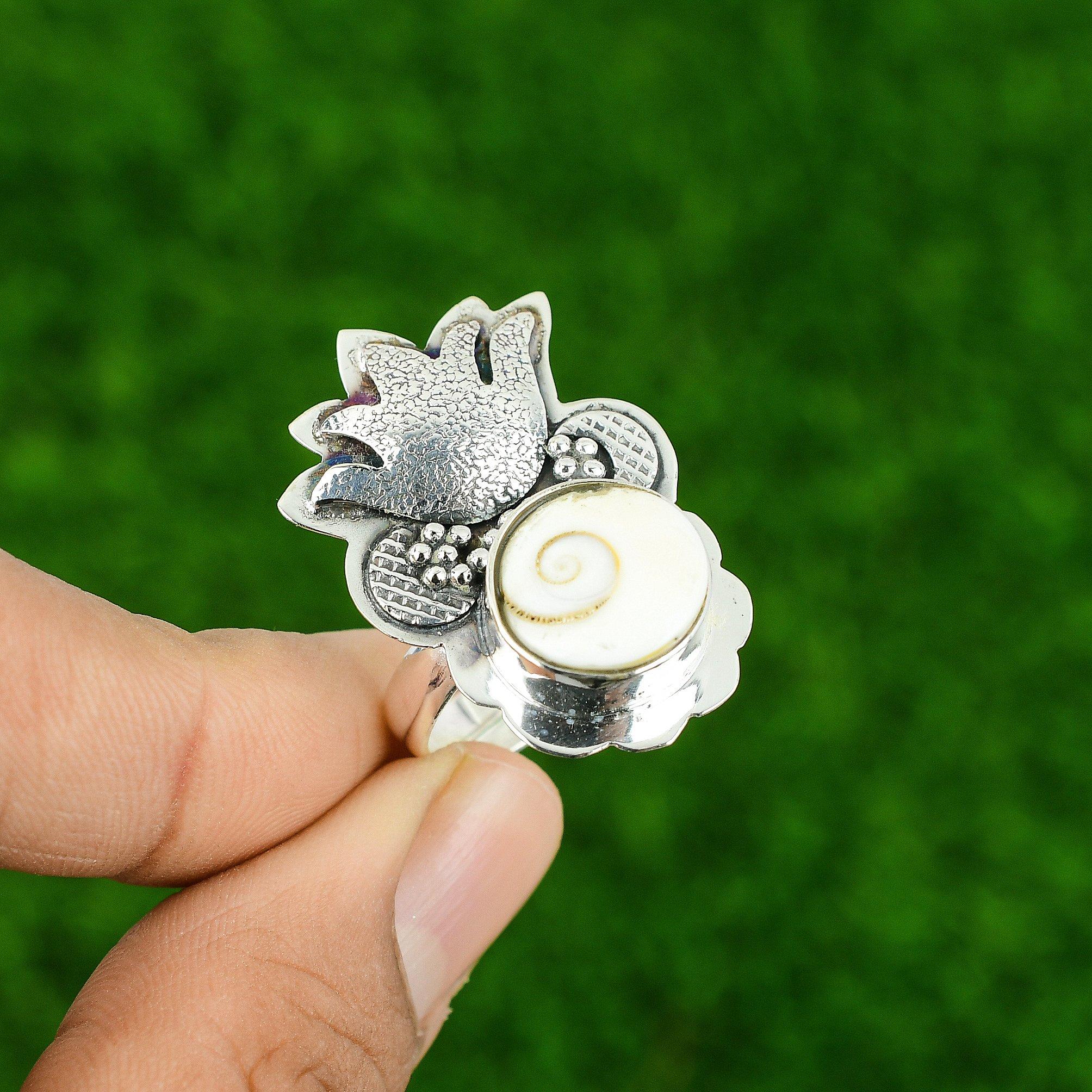 

Natural Shiva Eye Shell Sterling Silver Mother Birthday Stackable Ring Jewelry Adjustable