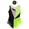 Girls Figure Skating Outfit Sparkly Rhinestone Color Block Leotard Sheer Mesh Patchwork Sleeveless Bodysuit
