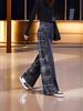 High-Waist Retro Plaid Patchwork Jeans: Loose, Slimming, and Versatile Wide-Leg Pants for Autumn/Winter