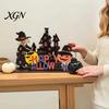 Festive Atmosphere Tabletop Decor Halloween Wooden Table Centerpiece, Decorative Sign Ornaments, 3D Layered Gnome Pumpkin Skeleton