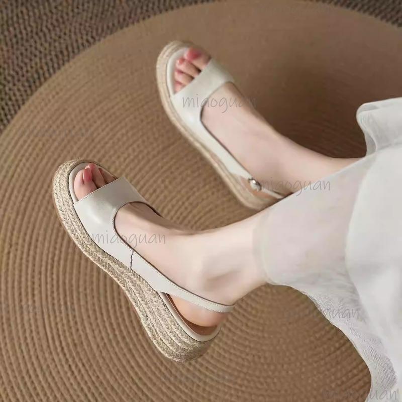 Fashion Women's Round Toe Woven Fish Mouth Slip-On Sandals Summer Outdoor Wear Heightening Platform Sandals Sandalias De Mujer Silver